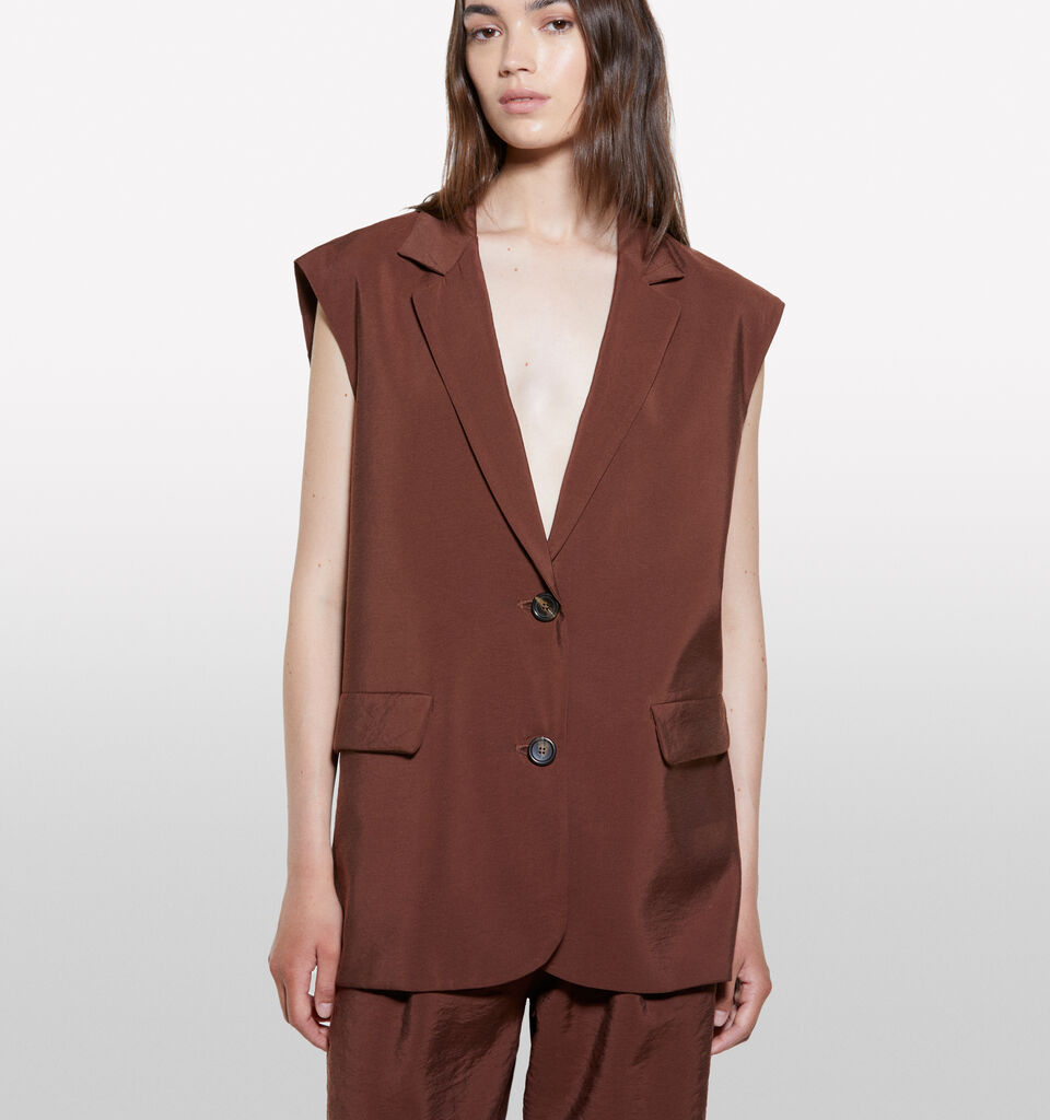 Gilet marrone scuro effetto stropicciato - gilet e smanicati da donna - Marrone Scuro | Sisley image number 4